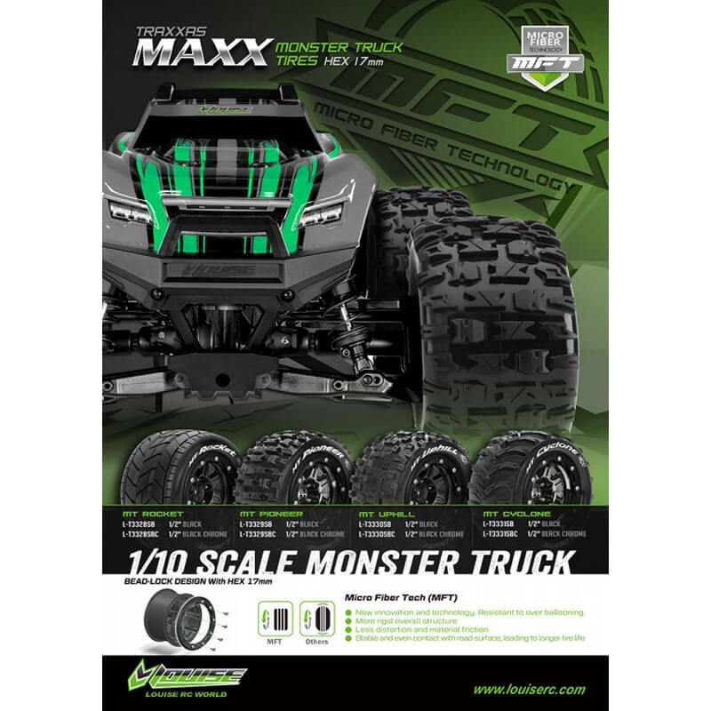 2 Pneus et jantes Louise MT-UPHILL Traxxas Wide Maxx Soft Black (MFT) 3330SB - Image 4