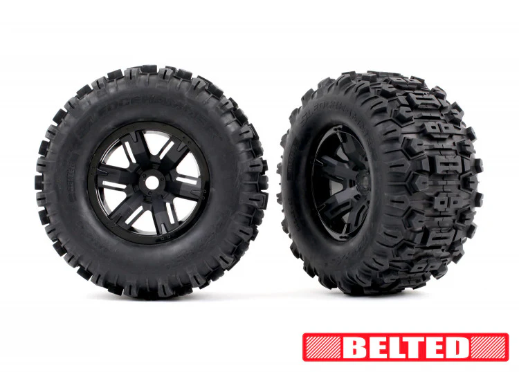2 Pneus gainés et jantes Sledgehammer Belted pour Traxxas XMaxx / XRT 7871