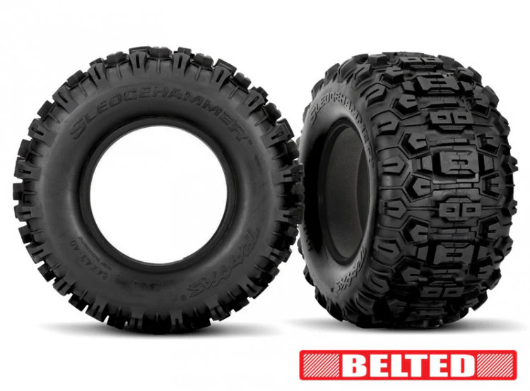 2 Pneus gainés Sledgehammer Belted pour Traxxas XMaxx / XRT 7870