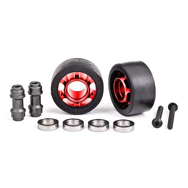 2 Roues alu anodises rouge pour wheelie bar Traxxas 7775R