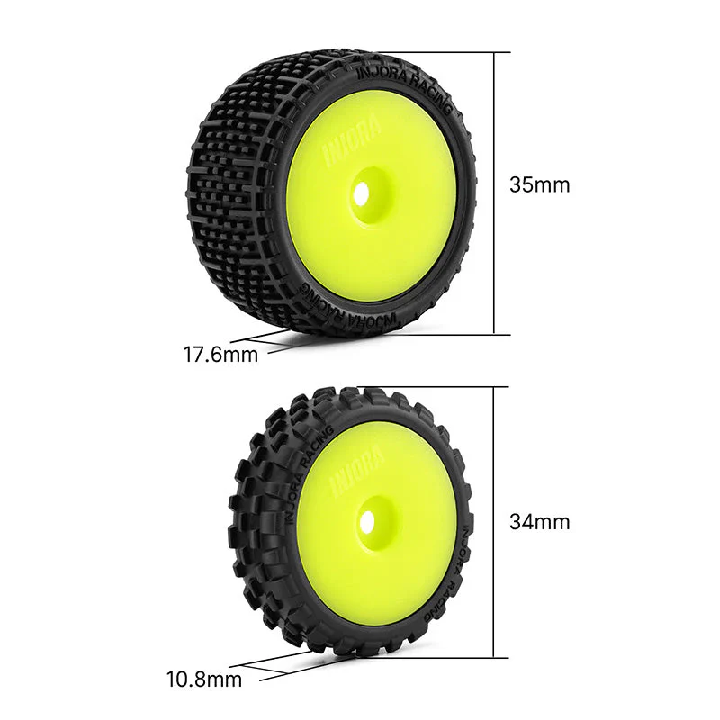 2 roues de Buggy Injora non collées Losi Micro-B 1/24 jaune - MBT03-YE - Image 4