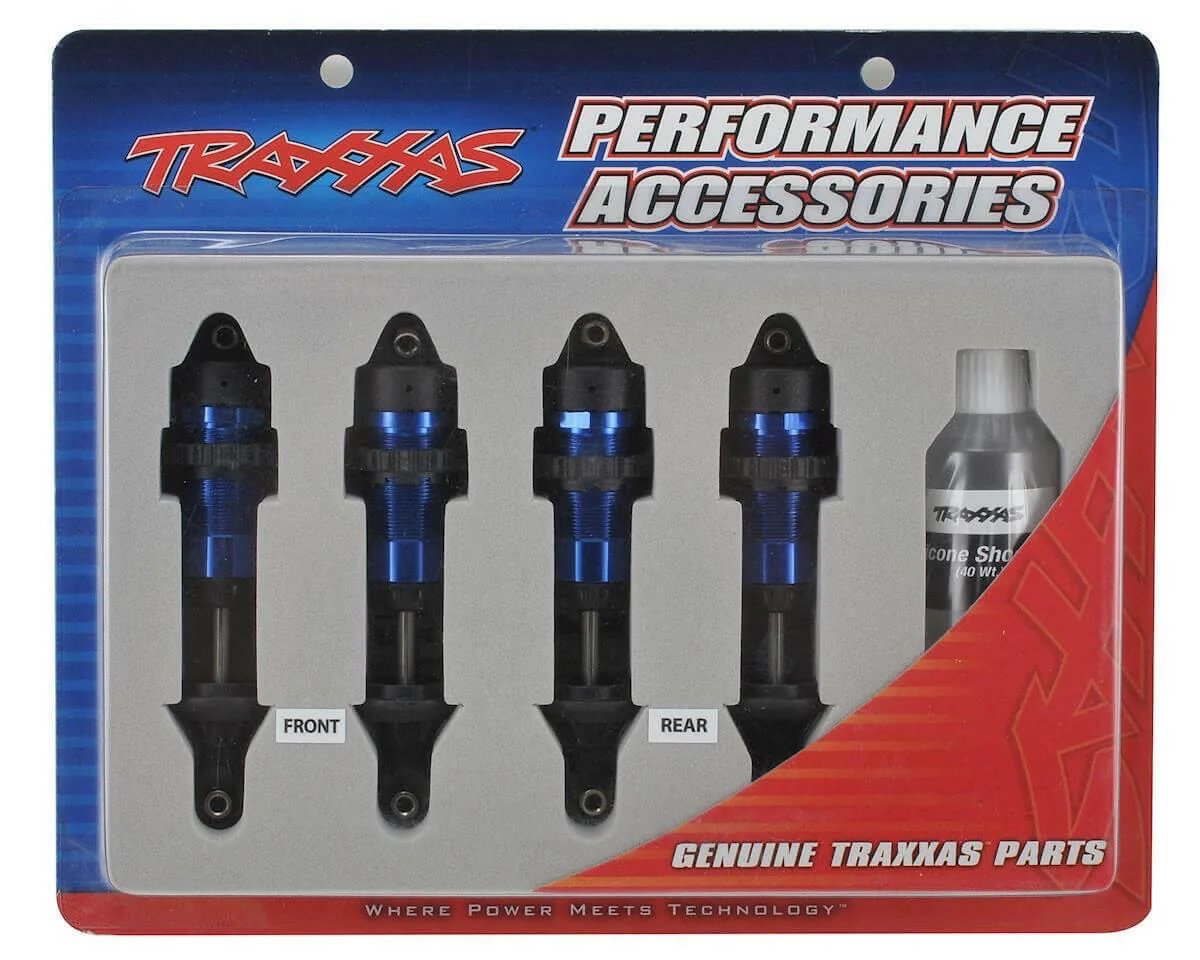 4 Amortisseurs GTR Traxxas 5460A Alu bleu AV et ARR, sans ressorts - Image 2