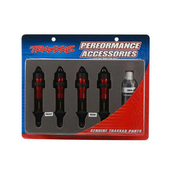 4 Amortisseurs GTR Traxxas 5460R Alu rouge AV et ARR, sans ressorts