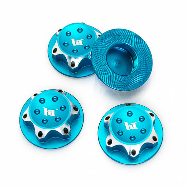 4 Écrous de roues borgnes en aluminium 17mm Bleu - HTR-1910003