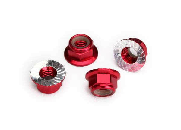 4 Écrous Nylstop de roues 5mm M5 Alu rouge - Traxxas 8447R