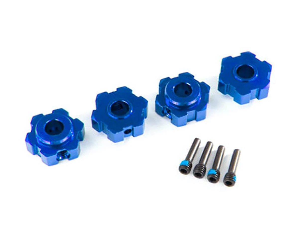 4 Hexagones de roues Alu anodisés bleu + Vis pour Maxx - Traxxas 8956X