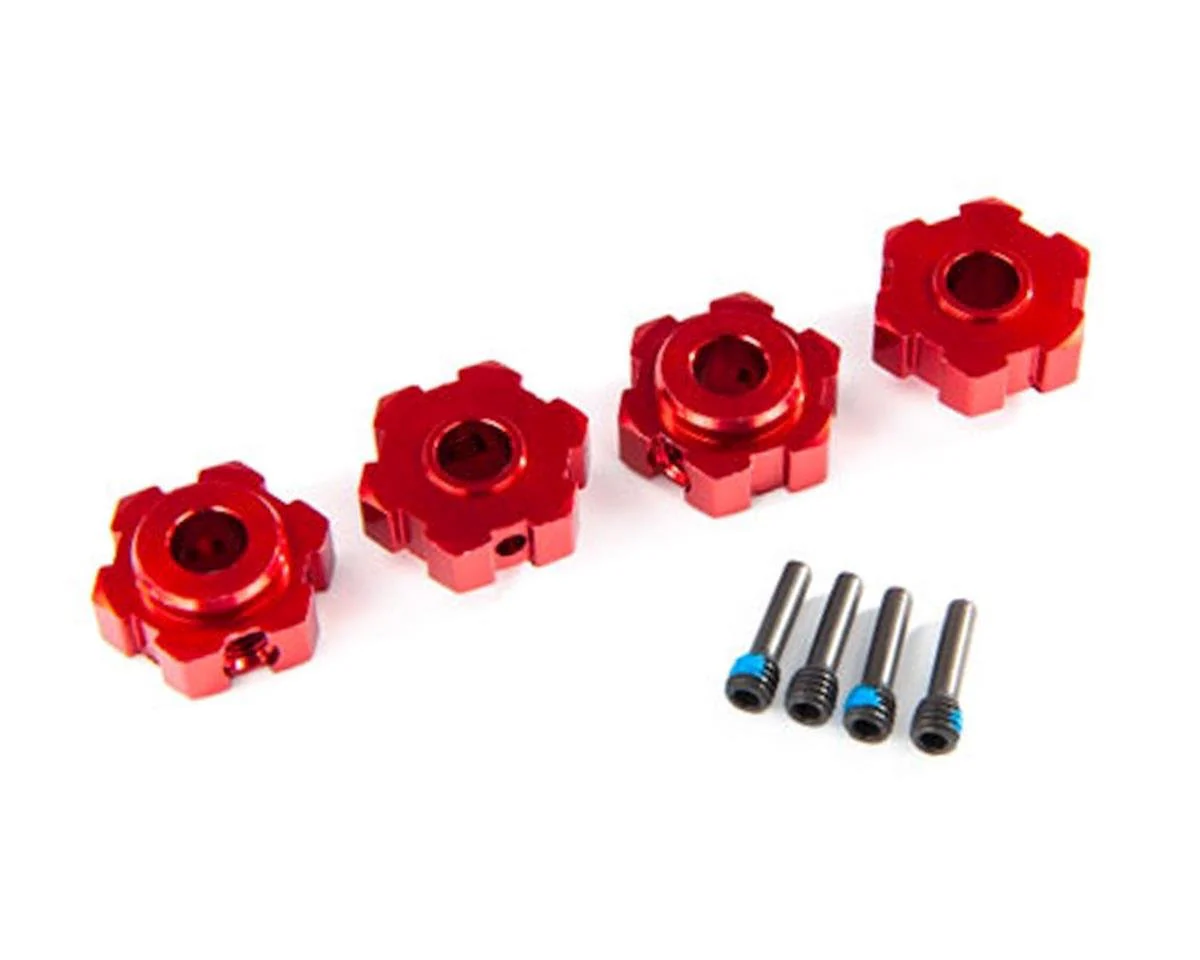4 Hexagones de roues Alu anodisés rouge + Vis pour Maxx - Traxxas 8956R