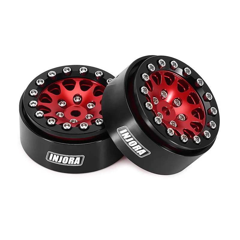 4 jantes Beadlock en aluminium rouge INJORA 1,3 pour crawler RC 1/24, 1/18 - YQW-1311RD" - Image 2