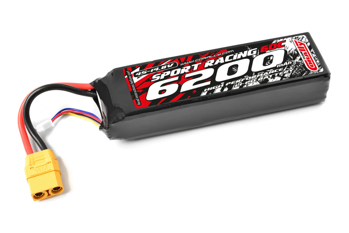 Batterie Lipo 4S bashing 14,8V 6200mAh 60C Corally prise XT90
