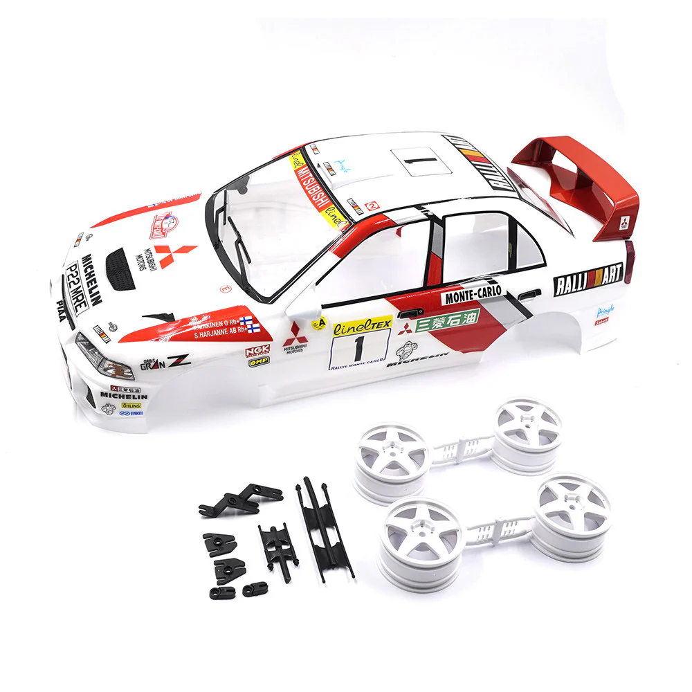 Carrosserie peinte et découpée avec jeu de jantes 1/10 Mitsubishi Lancer EVO IV Rally Catalunya 1997