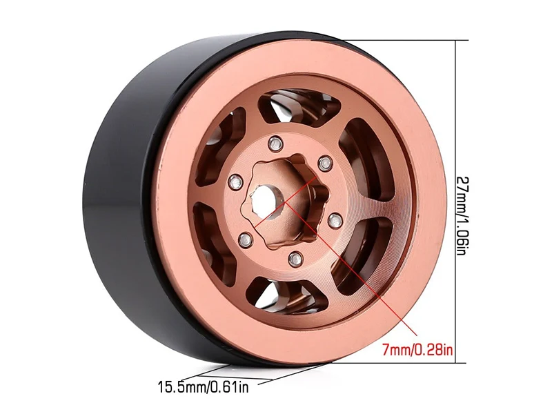 Injora 4 jantes 1.0 Beadlock Alu pour crawlers 1/18 1/24 - orange et noir - Image 2