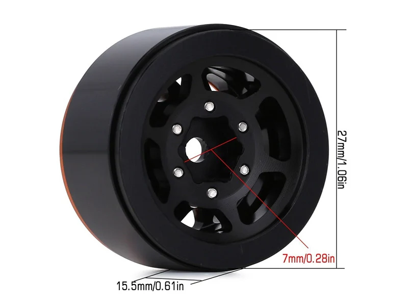 Injora 4 jantes 1.0 Beadlock Alu pour crawlers 1/18 1/24 (W1049) - Orange/noir - Image 2