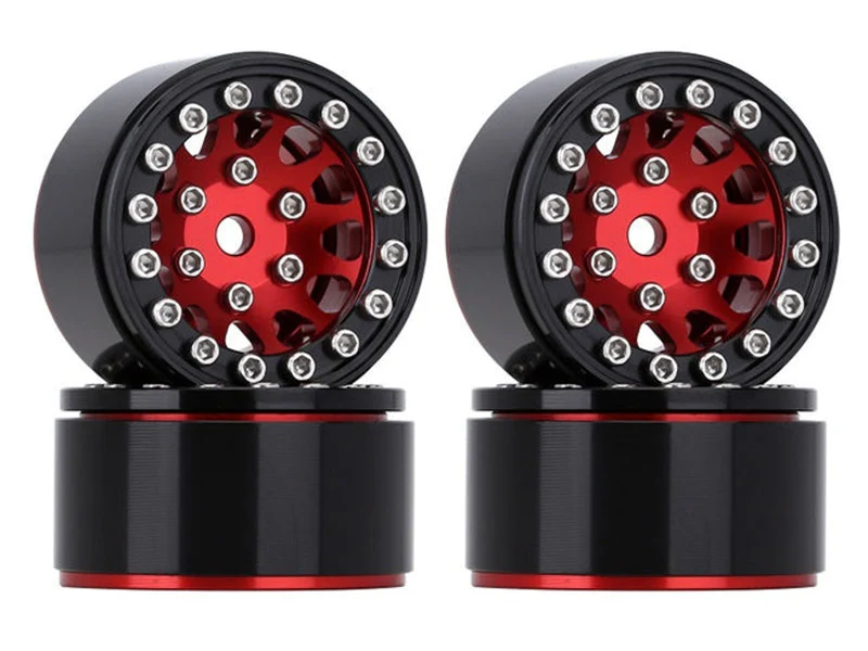 Injora 4 jantes 1.0 Beadlock Alu pour crawlers 1/18 1/24 (W1049) - rouge