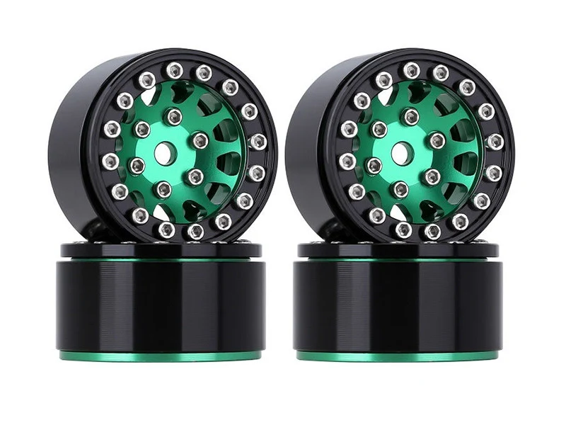Injora 4 jantes 1.0 Beadlock Alu pour crawlers 1/18 1/24 (W1049) - Vert/noir