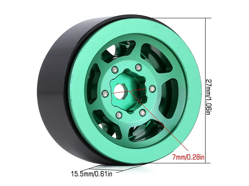 Injora 4 jantes 1.0 Beadlock Alu pour crawlers 1/18 1/24 (W1049) - Vert/noir - Image 2