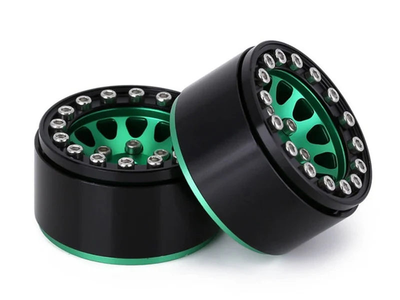 Injora 4 jantes 1.0 Beadlock Alu pour crawlers 1/18 1/24 (W1049) - Vert/noir - Image 3