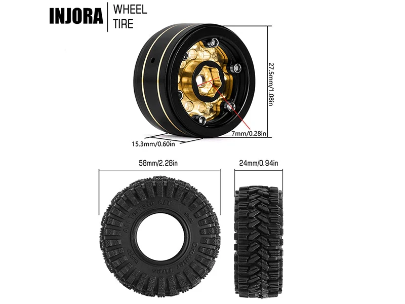 Injora 4 jantes avec pneus 1.0 Beadlock pour crawlers RC 1/24 1/18 - Image 2