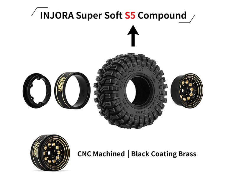 Injora 4 jantes avec pneus 1.0 Beadlock pour crawlers RC 1/24 1/18 - Image 3