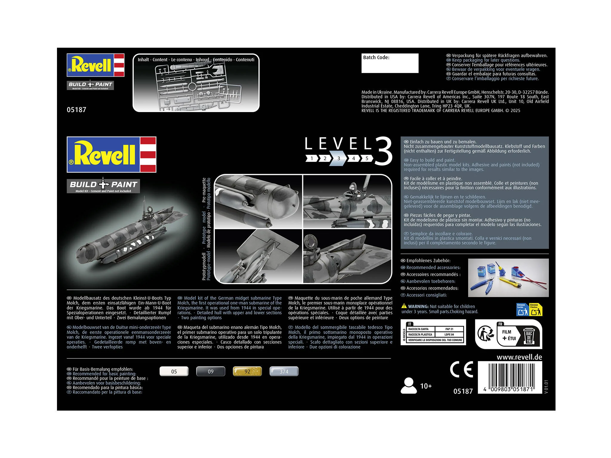 Maquette sous marin Revell 05187 German Midget Submarine Type Molch - Image 4