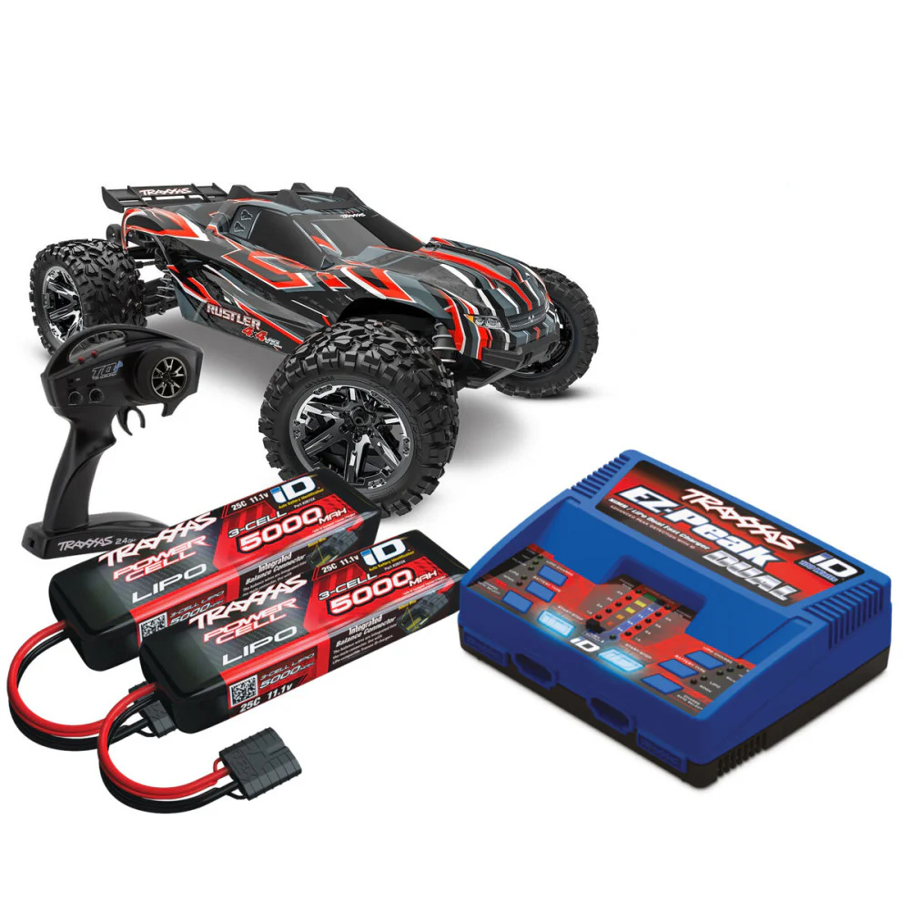 Pack Traxxas Rustler 4x4 HD VXL Brushless 1/10 RTR - 67376-4 rouge