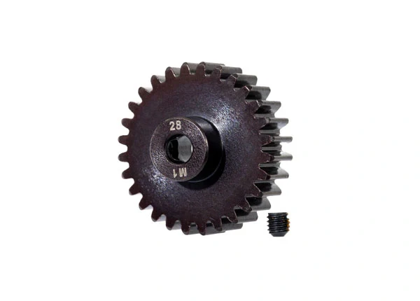 Pignon 28 dents 1,0 m pour arbre de 5 mm (usiné, trempé) - Traxxas 6467