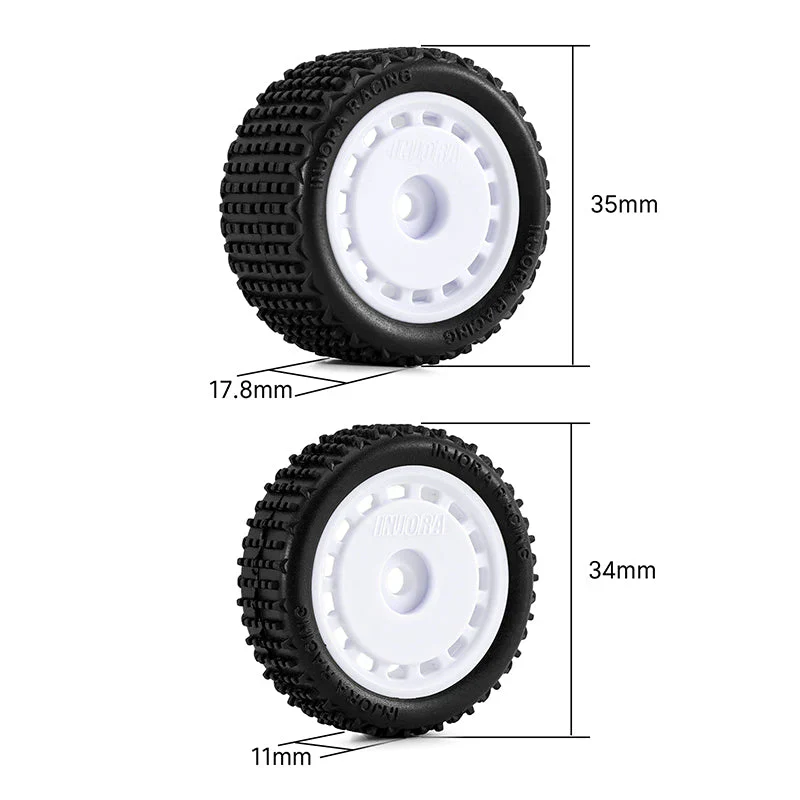 Pneus et roues pré-montés blanc INJORA pour buggy Losi Micro-B 1/24 - MBT01-WH - Image 2