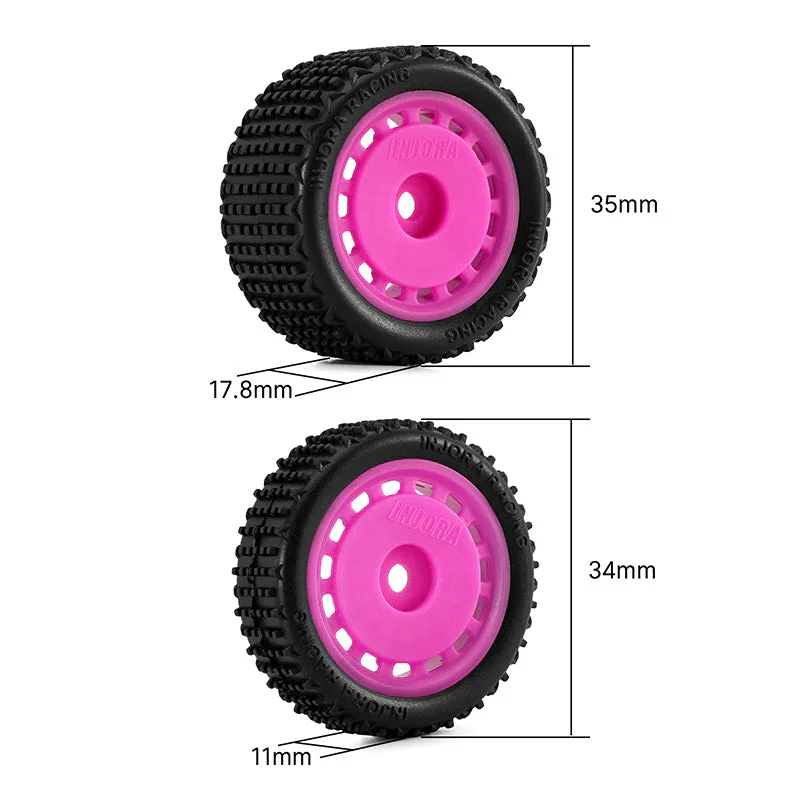 Pneus et roues pré-montés magenta INJORA pour buggy Losi Micro-B 1/24 - MBT01-MA - Image 2