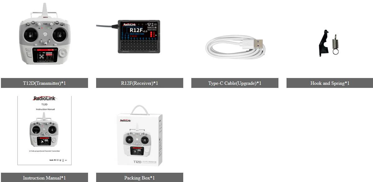 Radio Radiolink 12 voies T12D Mode 1 avec récepteur R12F - Image 2