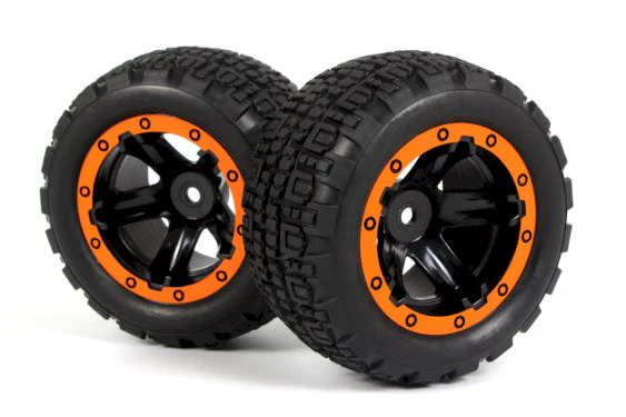Roues Blackzon Slyder ST / Pneus assemblés 1/16 (noir/orange) - 540197