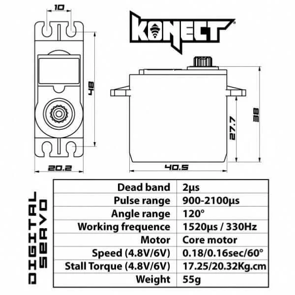 Servo direction Konect 2116LVMG Digital 21kg pignons métal pour Voitures 1/8 et 1/10 - Image 3