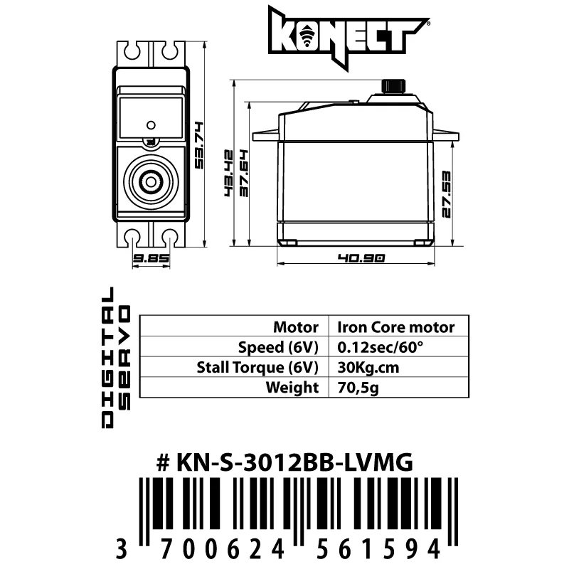 Servo Konect Digital 30kg 012s pignons métal 1/8 et 1/10 (Mini Maxx, mini XRT) - Image 3