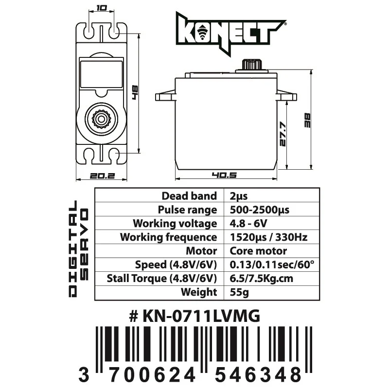Servo Konect Digital 7kg pignons métal pour Voitures 1/10 - KN-0711LVMG - Image 3