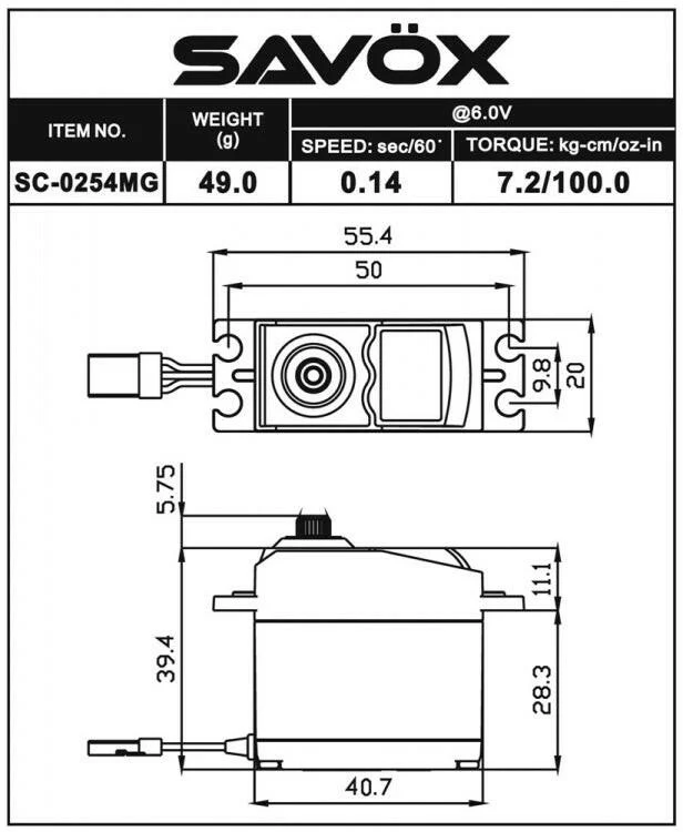 Servo Savox SC-0254MG Plus Standard Digital 7,2kg pour Voitures 1/10 - Image 2