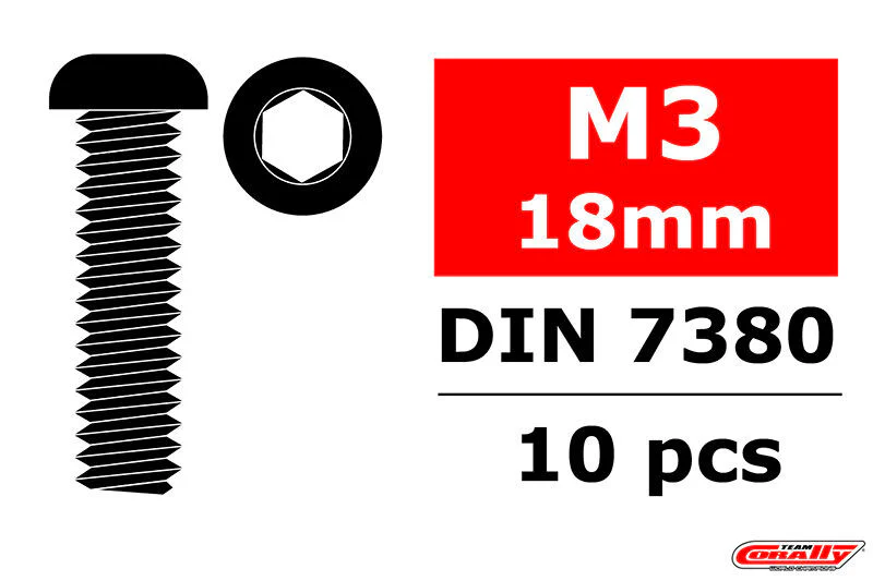 Vis à tête cylindrique hexagonale M3x18 acier (10 pcs) - C-3003-30-18