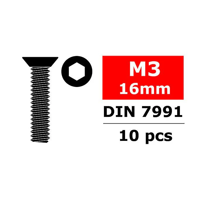 Vis en acier M3 x 8 mm tête plate hexagonale (10 pcs) - C-3002-30-08
