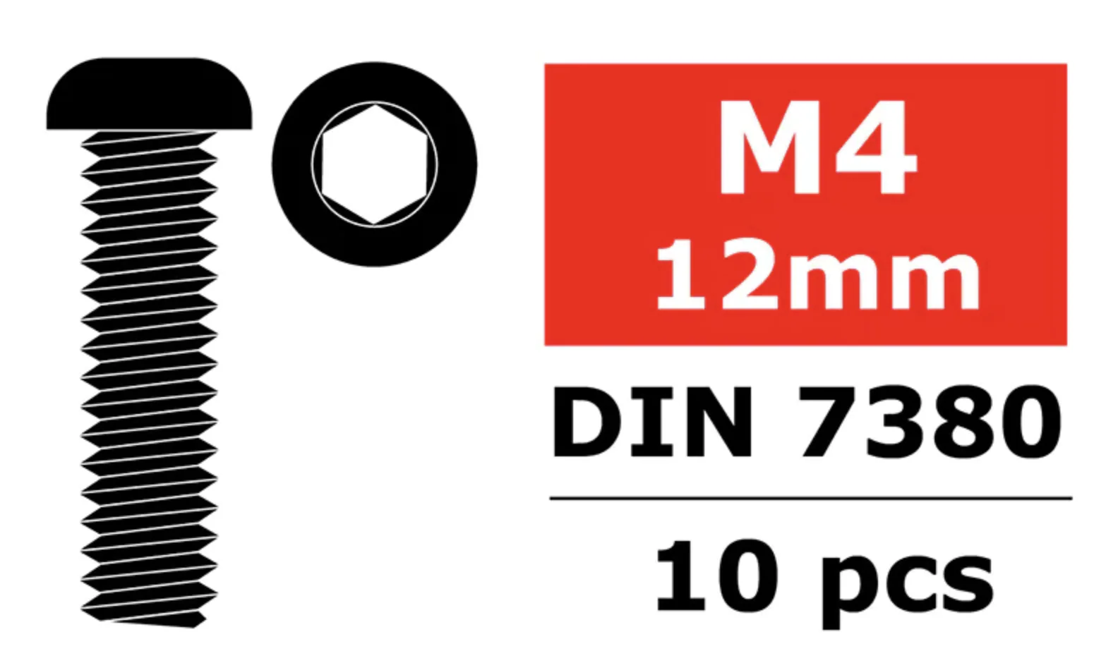 Vis en acier M4x12 mm tête hexagonale (10pcs) Team Corally - C-3003-40-12