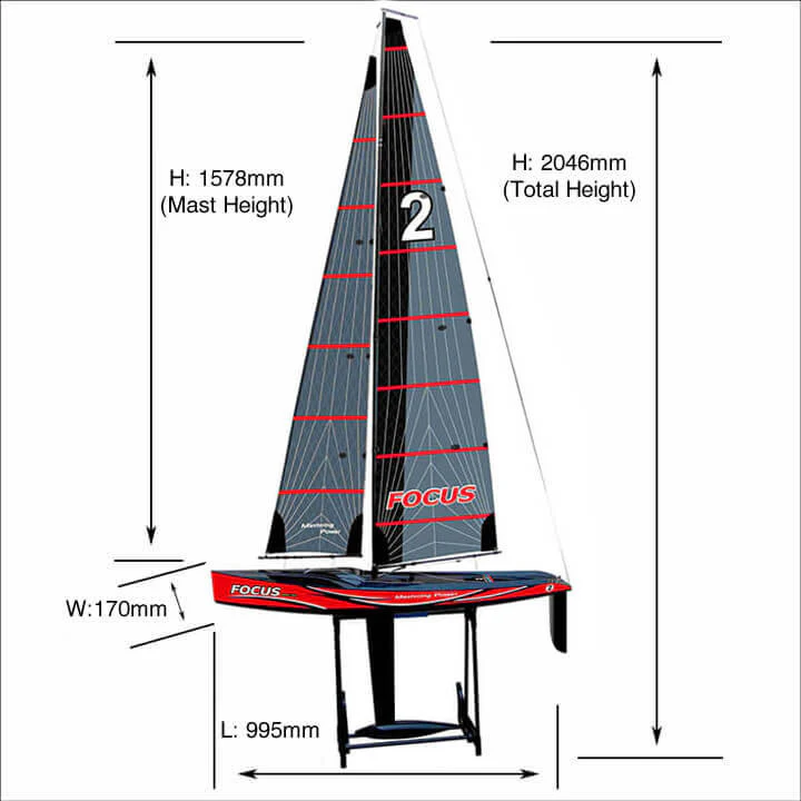 Voilier Radiocommandé Focus V3 RTR - 1 mètre - 2.4Ghz - Joysway 8812 V3 rouge - Image 2