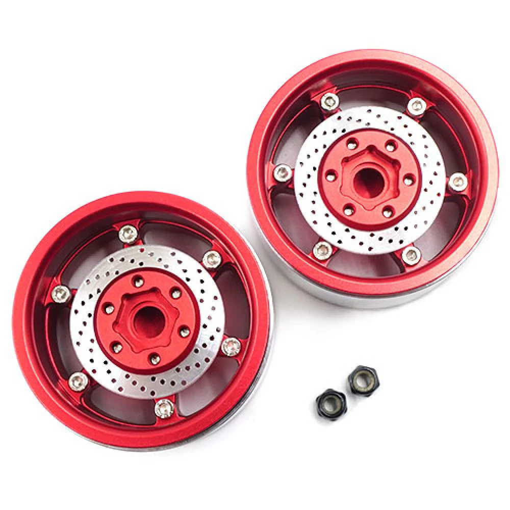 Yeah Racing 2 Jantes Crawler 1/10 alu Rouge Beadlock 1.9 CNC 6 branches avec disques - Image 3